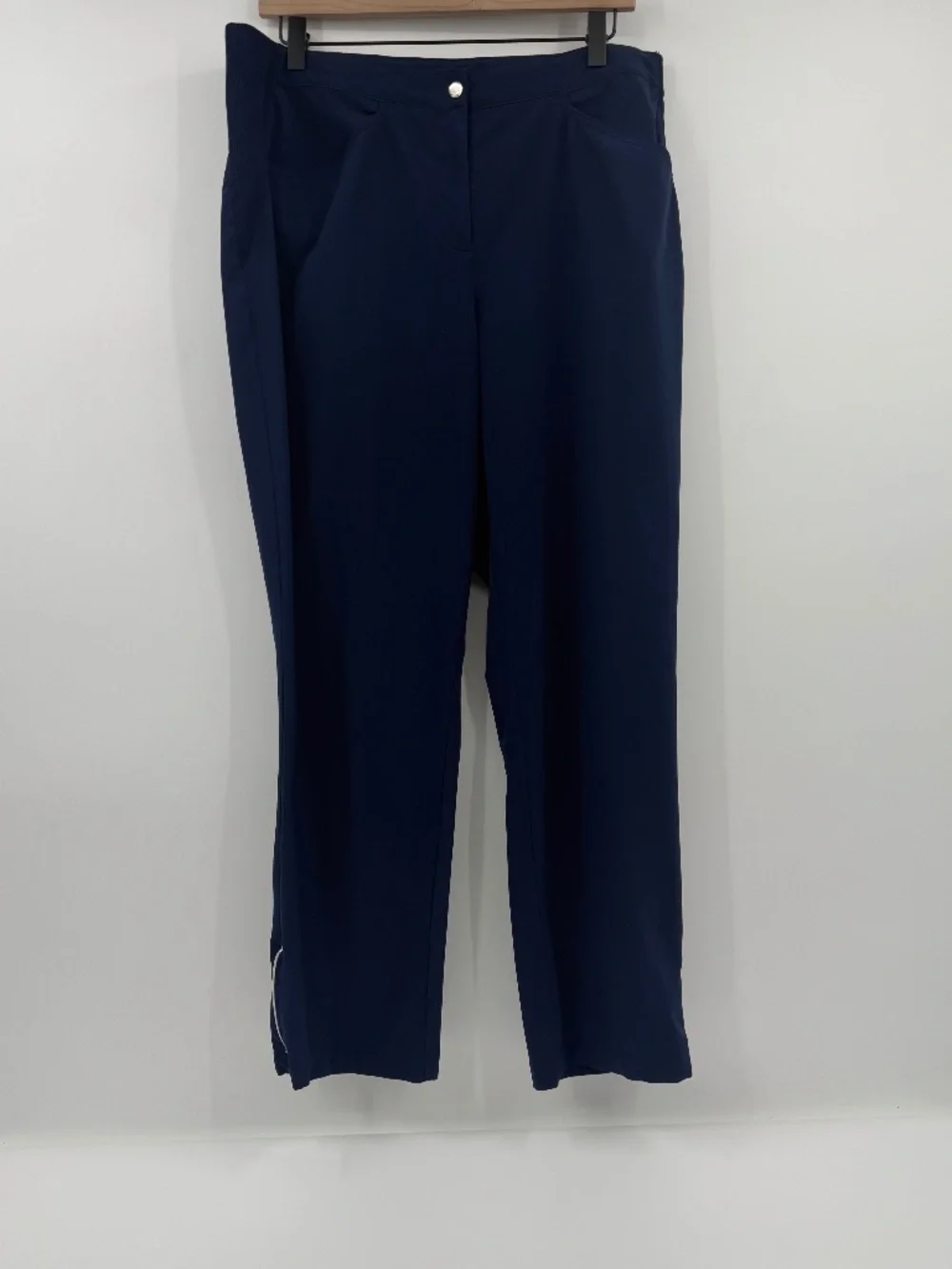 Chicos Zenergy Pants Women Large Blue Lightweight Stretch Zip Ankles Tapered